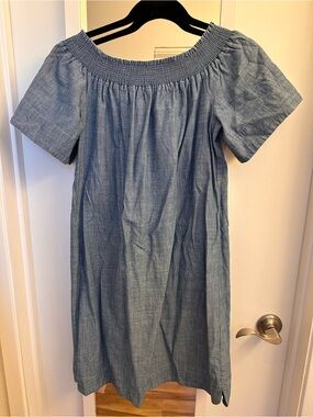 J. Crew Light Blue Chambray Smocked Neck Dress